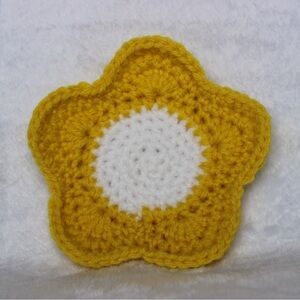 Handmade Bright Yellow and White Crochet Flower Coaster